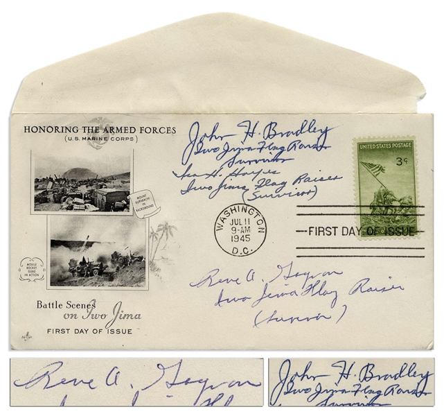 Iwo Jima First Day Cover Signed by All Three of the Flag Raisers: Rene Gagnon, Ira Hayes & John Bradley